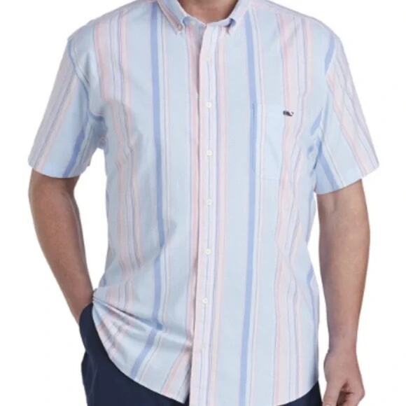 Vineyard Vines Stretch Cotton Short-Sleeve Awning Stripe Shirt S/S Men Big 2XB - Picture 1 of 15
